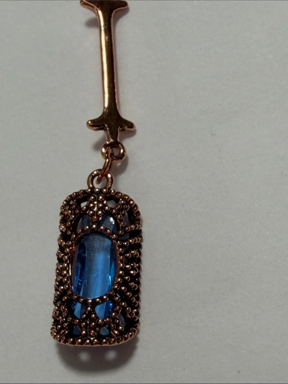 Blue Crystal Drop Earrings in Rose Gold Tone